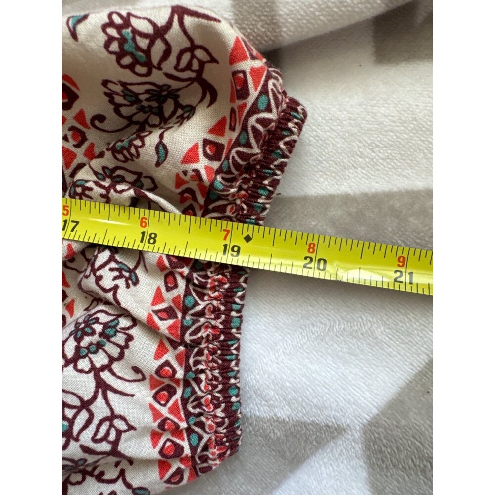 Beach Lunch Lounge Dress Sz M Orange Floral Boho Peasant Tasseled Casual 3/4Slv - Picture 11 of 14